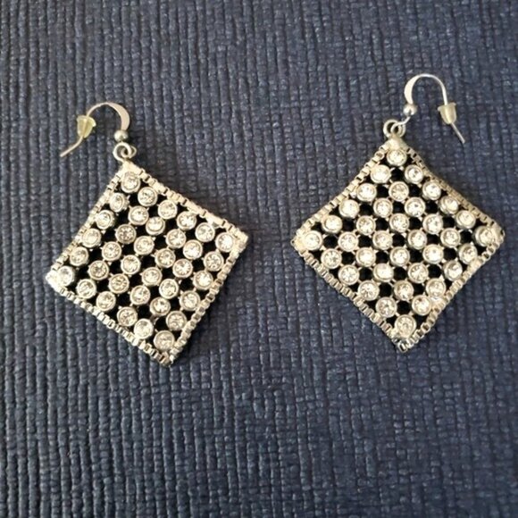 Silver Rhinestone Dangle Earrings - Picture 1 of 4